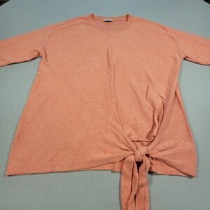 Ann Taylor Loft Tie Front Knit Sweater Long Sleeve Oversized Peach Women's Large